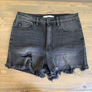 KanCan Womens 28‎ Black High Rise Distressed Raw Hem Denim Jean Shorts
